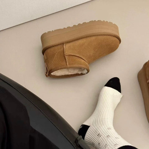 Sheepskin Fur Integrated Platform Snow Boots - Fashionner
