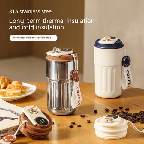 Bouteille Thermique Numérique Intelligente Tasse à Café Portable Bouteille d'Eau en Acier Inoxydable Tasse Isotherme pour Voiture Bouteilles Isothermes Gardant au Froid 450 ml