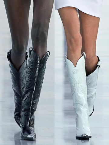 Women's High-heeled Metal Pointed-toe Bowknot Embroidered Boots - Fashionner