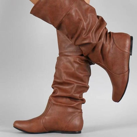 New Flat Boots Round Toe Slip-on Slimming - Fashionner