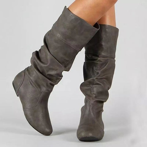 New Flat Boots Round Toe Slip-on Slimming - Fashionner