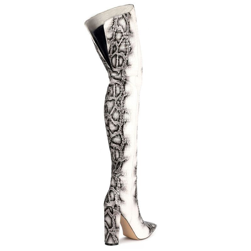 Pointed Snakeskin High Over The Knee Boots Plus Size - Fashionner