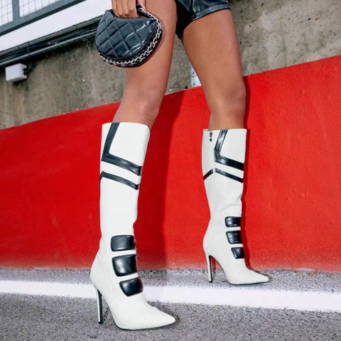 Black And White Color Simple Fashion Boots Women's Shoes Long Tube - Fashionner