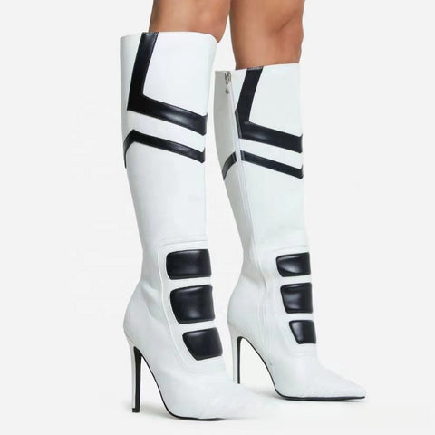 Black And White Color Simple Fashion Boots Women's Shoes Long Tube - Fashionner