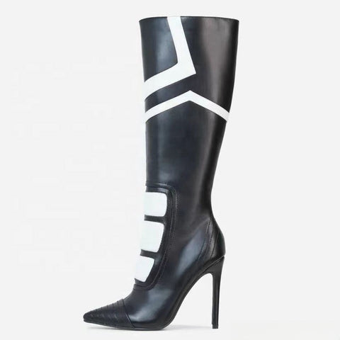 Black And White Color Simple Fashion Boots Women's Shoes Long Tube - Fashionner