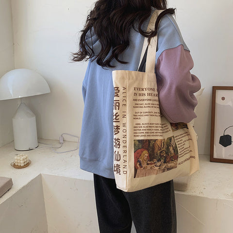 Oil Painting Pattern Artistic Retro Style Large Capacity One-shoulder Canvas Bag - Fashionner