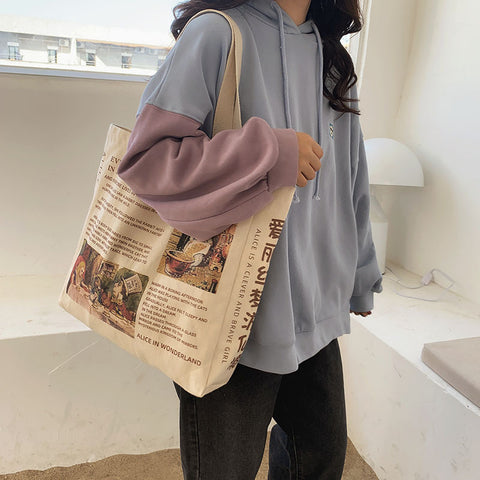Oil Painting Pattern Artistic Retro Style Large Capacity One-shoulder Canvas Bag - Fashionner