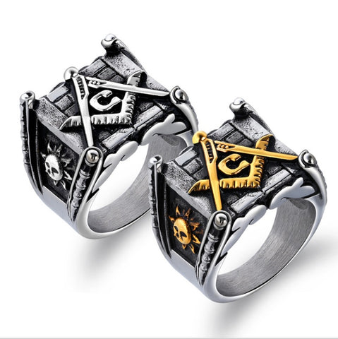 Bagues maçonniques pour hommes, or, soleil, lune, fabrication Punk, bijoux en argent polis à la main pour homme