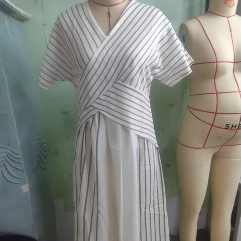 Women's Loose Fit Striped Printing Dress - Casual Cotton Blend Summer Midi Dress For Daily Wear Holiday Outfit