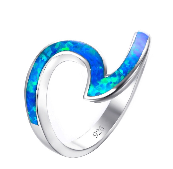 Female White Fire Opal Ring White Gold Full Beads Zircon Ring