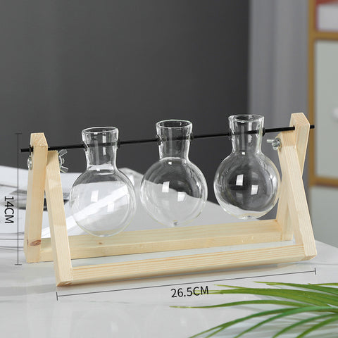 Support en bois pivotant Vase en verre pour plantes hydroponiques