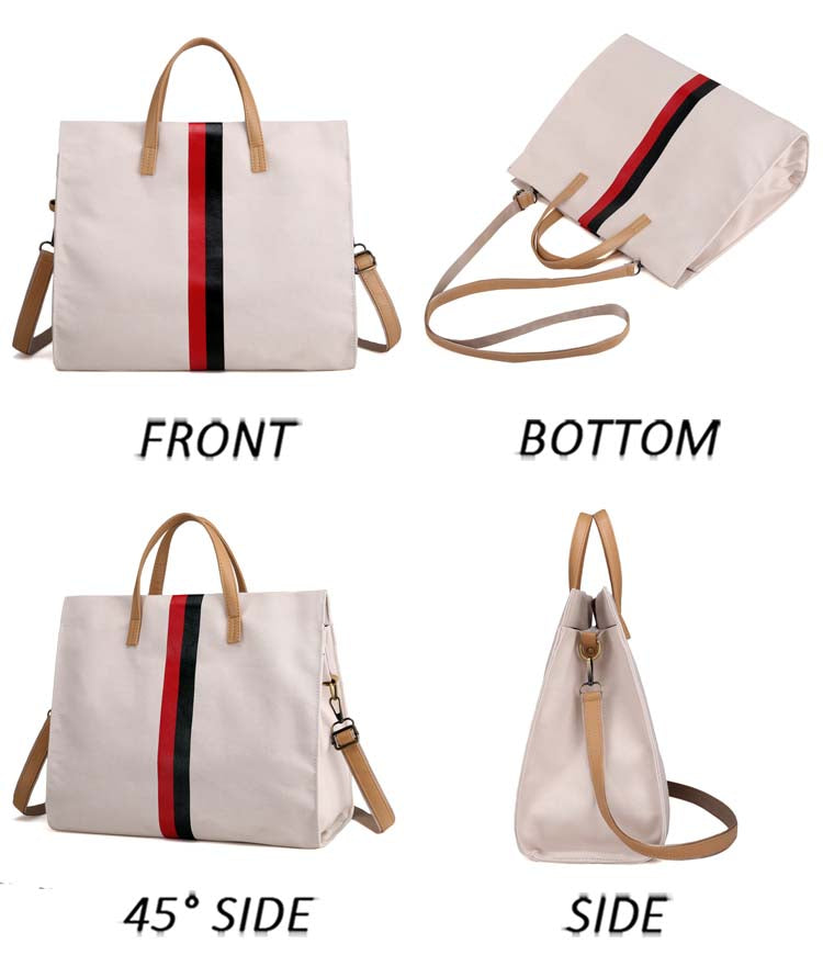 Canvas Ladies Work Bag Women Tote Hand Bag Shoulder Bag for Women Fashion Lady Shopping Canvas Stripe Tote Bags Female Handbags - Fashionner
