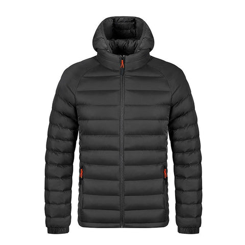 Manteau léger d'hiver à capuche avec poches, veste chaude et portable à fermeture éclair pour homme, vêtements d'extérieur de couleur unie