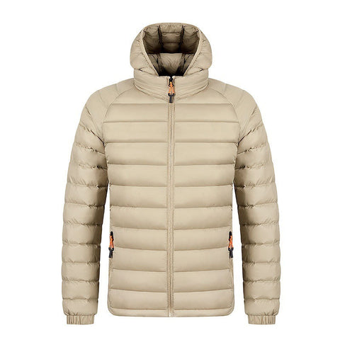 Manteau léger d'hiver à capuche avec poches, veste chaude et portable à fermeture éclair pour homme, vêtements d'extérieur de couleur unie