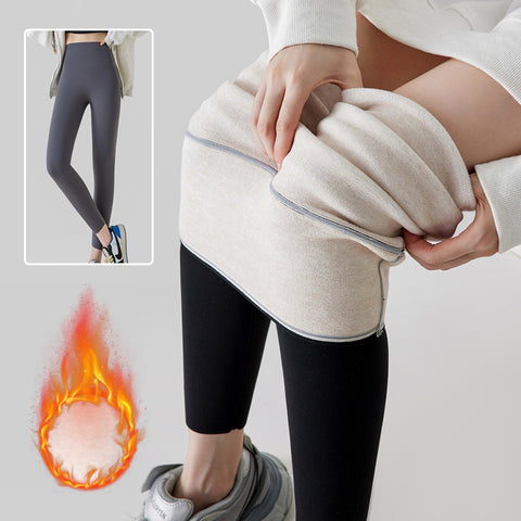 Legging Cachemire Taille Haute Hiver Chaud Uni Peluche Pantalon Mode Slim Vêtements Femme