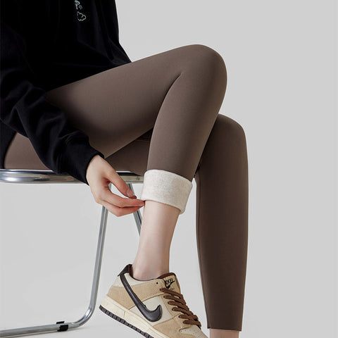 Legging Cachemire Taille Haute Hiver Chaud Uni Peluche Pantalon Mode Slim Vêtements Femme