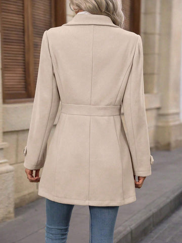 Buy Elegant Single-Breasted Woolen Coat Buttons Lapel Mid-Length Jacket Temperament Commuter Outwear Clothing For Women online at Fashionner.