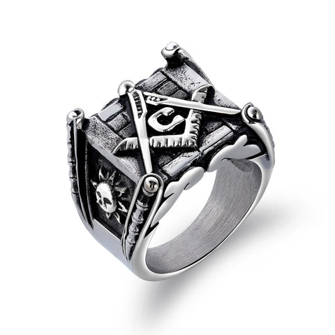 Bagues maçonniques pour hommes, or, soleil, lune, fabrication Punk, bijoux en argent polis à la main pour homme