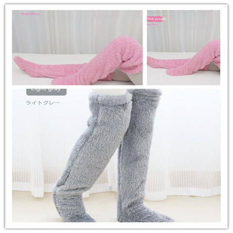 Buy Over Knee High Fuzzy Long Socks Winter Warm Cold Leg Knee Joint Cold-Proof Stockings Home Floor Sleeping Socks online at Fashionner.