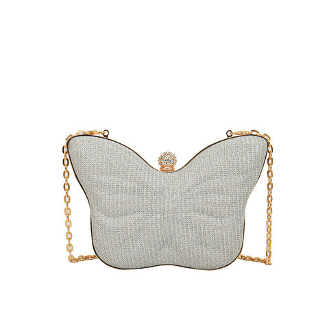 Sac bandoulière en métal pour femme à motif papillon, rayures et bouton-pression