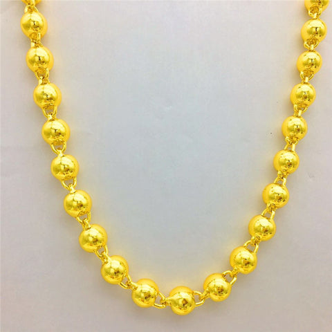 Collier de perles de Bouddha rondes, plaquées or, massives et brillantes, pour hommes