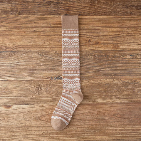 Socks Women's Middle and High Tube Calf and Knee Socks Ins Ethnic Style Net Red Style Harajuku Mori Striped Cotton Socks - Fashionner