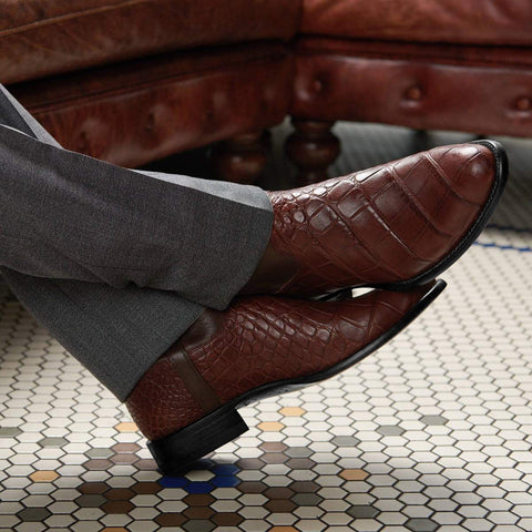 European and American Retro Men's Long Boots With Crocodile Pattern Western Denim Men's Shoes, Size 48 - Fashionner