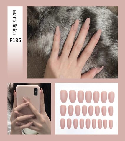Nail Art Fake Nails Stiletto Tips Clear Press on Long False with Glue Coffin Stick Display Full Cover Artificial Designs Matte - Fashionner