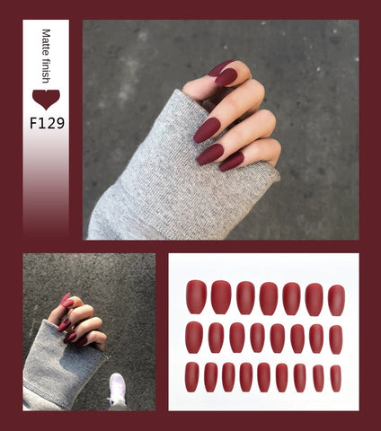 Nail Art Fake Nails Stiletto Tips Clear Press on Long False with Glue Coffin Stick Display Full Cover Artificial Designs Matte - Fashionner