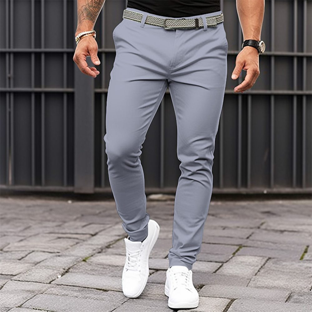 Men's Pure Color Tight Pocket Zipper Business Casual Slim-fitting Trousers - Fashionner