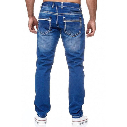 Men Jeans With Pockets Straight Pants Business Casual Daily Streetwear Trousers Men's Clothing - Fashionner