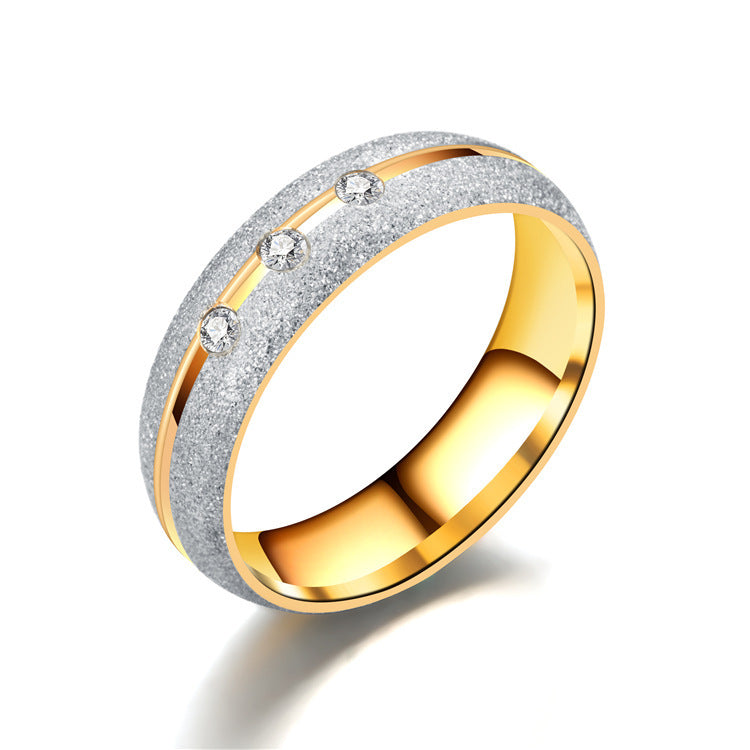 Titanium Steel Diamond Frosted Couple Ring