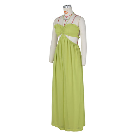 Chiffon Chest-wrapped Bare Back Wide-leg Jumpsuit European And American - Fashionner