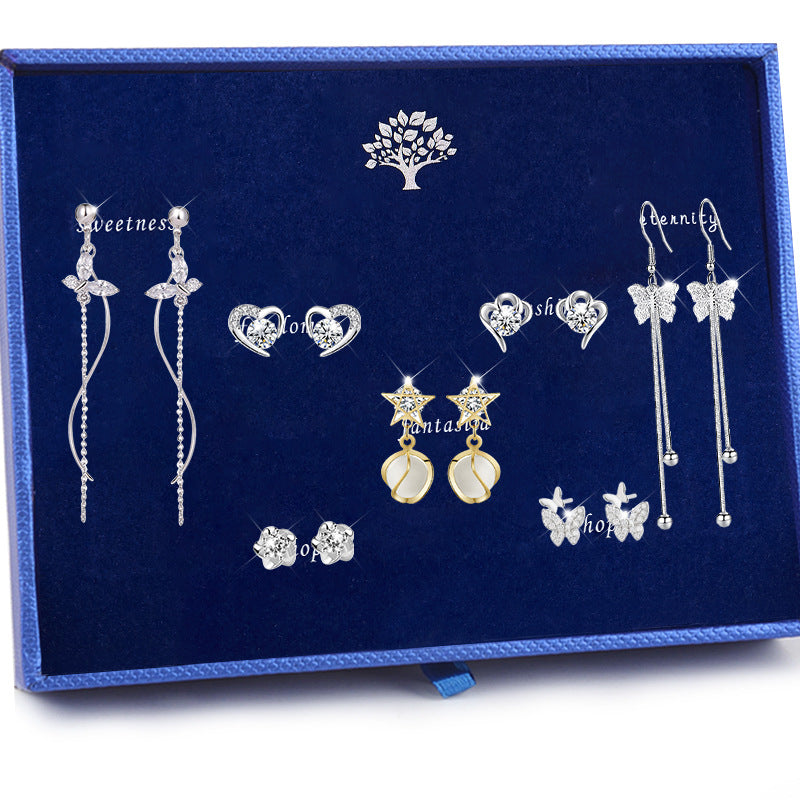Buy S925 Sterling Silver Suit Female Combination Exquisite Fashion Long Bow Earrings online at Fashionner.