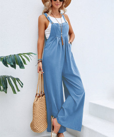 Women Long Bib Pants Overalls Casual Loose Rompers Jumpsuits With Pockets - Fashionner