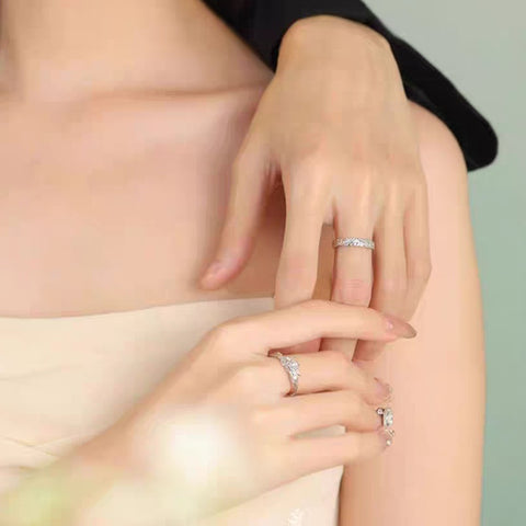 Buy 1 Pair 999 Sterling Silver Snow Mountain Rose Couple Rings, Romantic Carved Design, For Daily Wear & Valentine'S Gifts online at Fashionner.