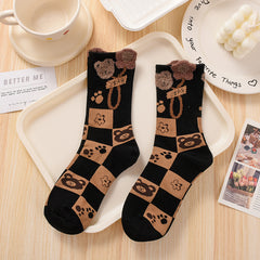 Women's Fashionable Hundred Feather Yarn Bear Mid Calf Socks - Fashionner