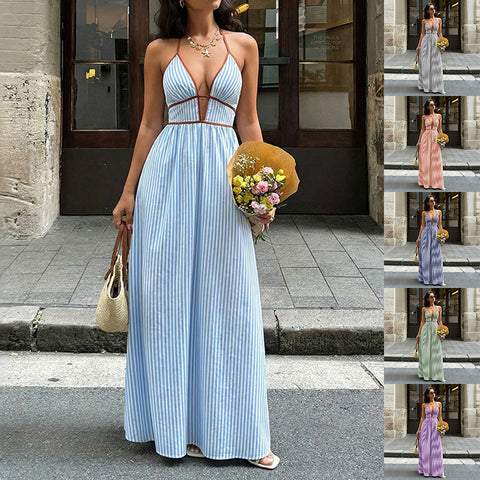 Buy Women'S Striped Strappy Dresses Fashion Summer V-Neck Maxi Dress Party Beach Evening Dress Women'S Clothing online at Fashionner.