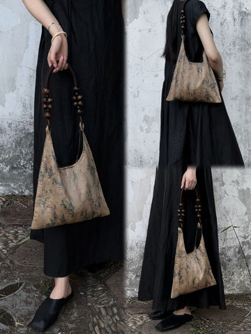 Nouveau Guo Feng Nouveau Style Chinois Motif de l'eau Impression Feuille de Bambou Cheongsam Zen Sac à main de luxe de style ancien