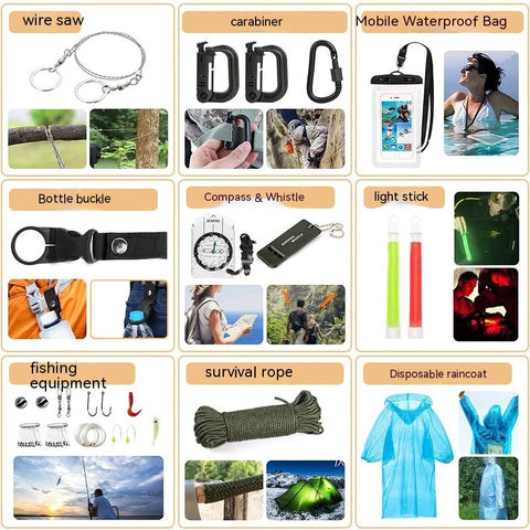 Fournitures de Camping en Plein Air Équipement Kit Outil de Survie d'Urgence Multifonctionnel en Plein Air