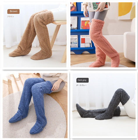 Buy Over Knee High Fuzzy Long Socks Winter Warm Cold Leg Knee Joint Cold-Proof Stockings Home Floor Sleeping Socks online at Fashionner.
