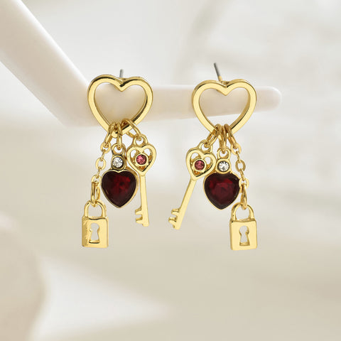 Boucles d'oreilles de luxe Saint-Valentin avec strass en forme de cadenas, série « Love », boucles d'oreilles fantaisie en forme de cadenas pour femmes