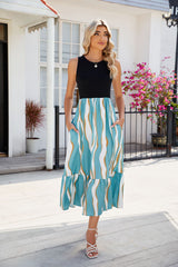 Round Neck Sleeveless Long Dress Summer Fashion Striped Print Dresses Womens Clothing - Fashionner