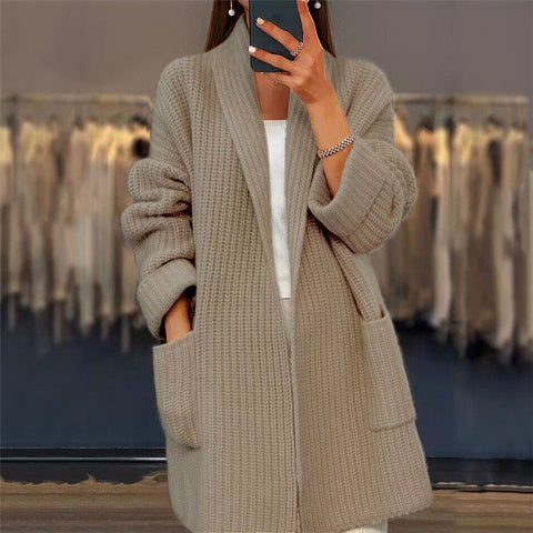 Cardigan en maille à revers avec poches, pull ample décontracté, veste, vêtements d'automne et de printemps pour femmes