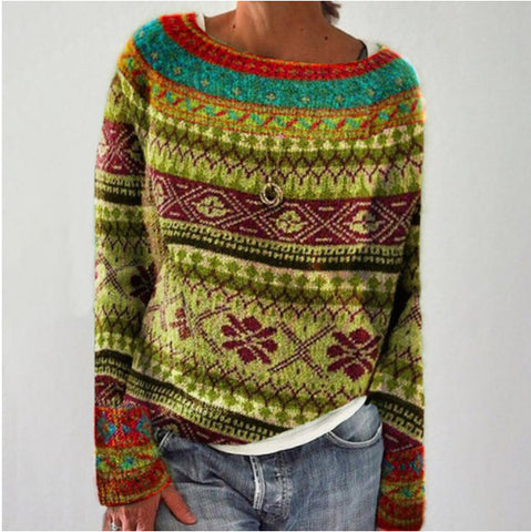 Pull-over ample et décontracté pour femme, col rond, multicolore, à la mode, tricoté, vêtement d'extérieur pour femme