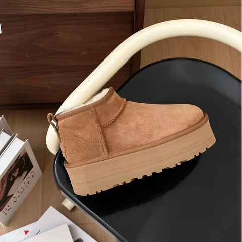 Sheepskin Fur Integrated Platform Snow Boots - Fashionner