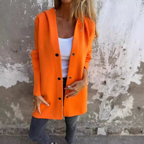 Cardigan décontracté à capuche simple boutonnage, veste de mode ample de couleur unie, vêtements pour femmes printemps et automne