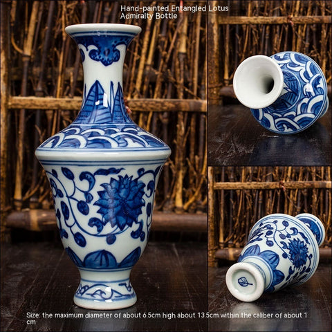 Mini Vase en Céramique de Jingdezhen, Ornement Ancien d'Étagère Hydroponique, Bouteille en Porcelaine Bleue et Blanche Peinte à la Main, Souvenirs