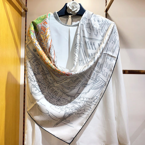 Buy Silk Silk Scarf Curled Edge 90Cm Large Square Scarf Women online at Fashionner.
