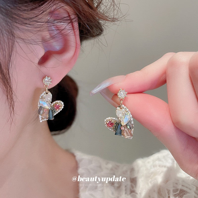 Buy Elegant Silver Needle Earrings For Women Flower Geometric Rhinestone Niche Versatile online at Fashionner.